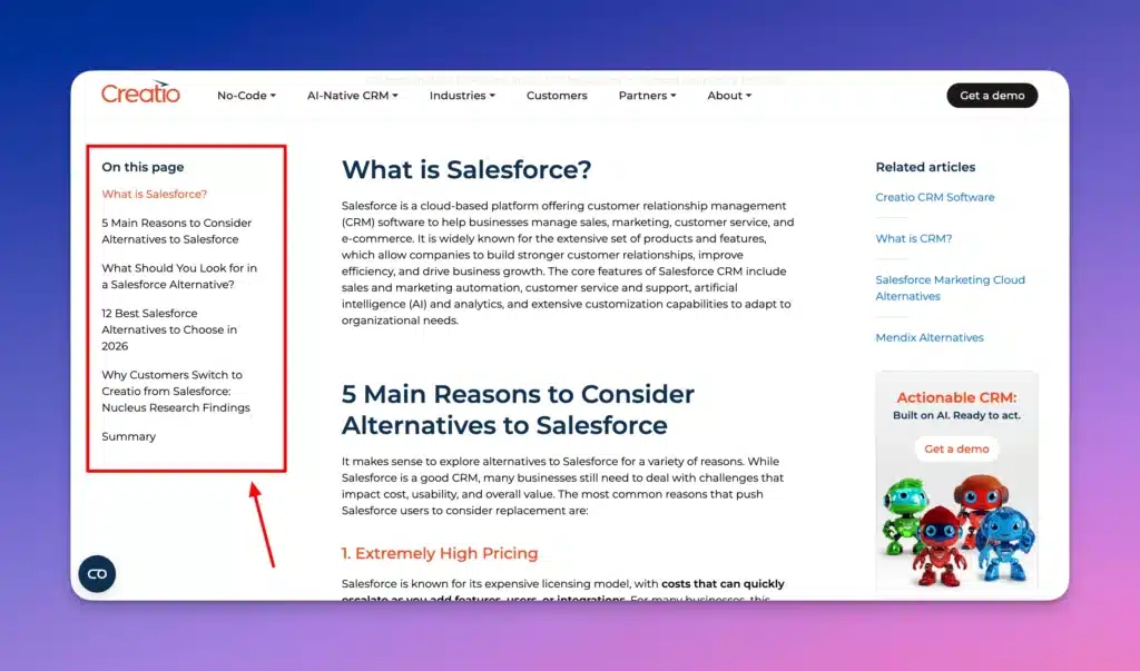 alternatives content example